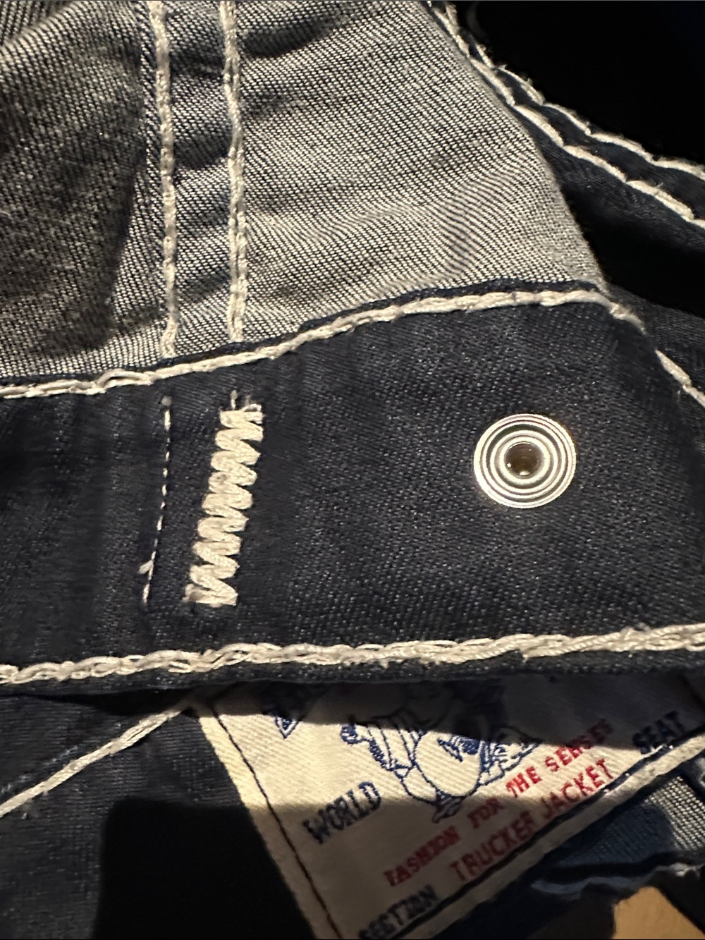 DESIGNER ‘TRUE RELIGION’ Jean Contrast-Stitch Button Front Jacket - Women's - Picture 9 of 16